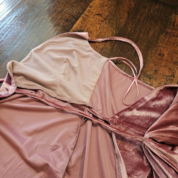 Romantic velour coquette wrap dress pink slip midi soft aesthetic romantic y2k - Picture 6 of 7